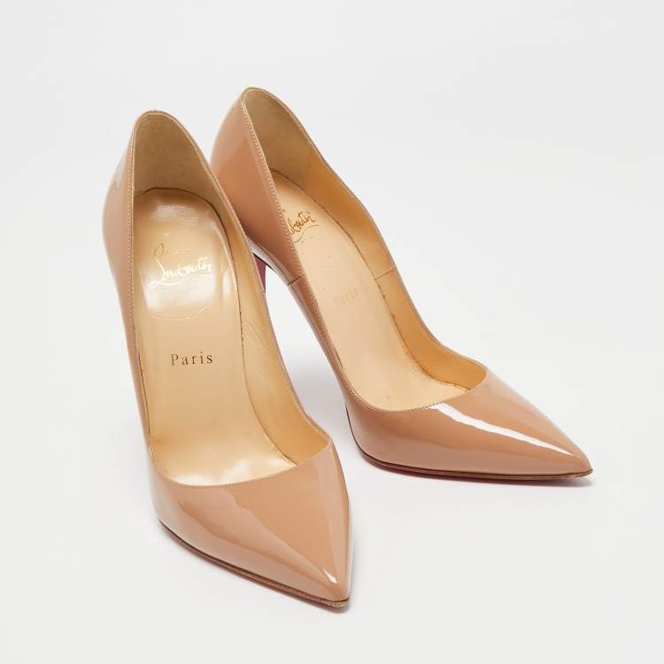 Pre Owned Christian Louboutin Beige Patent Leather So Kate Pumps Size 38.5