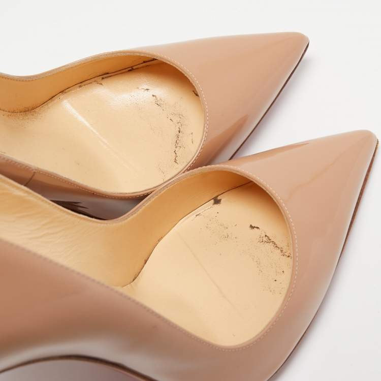 Pre Owned Christian Louboutin Beige Patent Leather So Kate Pumps Size 38.5