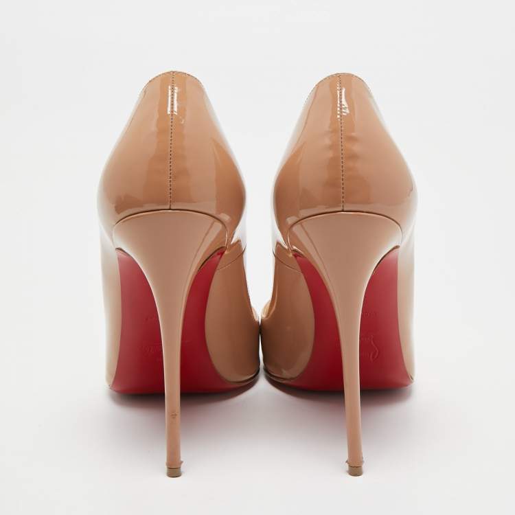 Pre Owned Christian Louboutin Beige Patent Leather So Kate Pumps Size 38.5