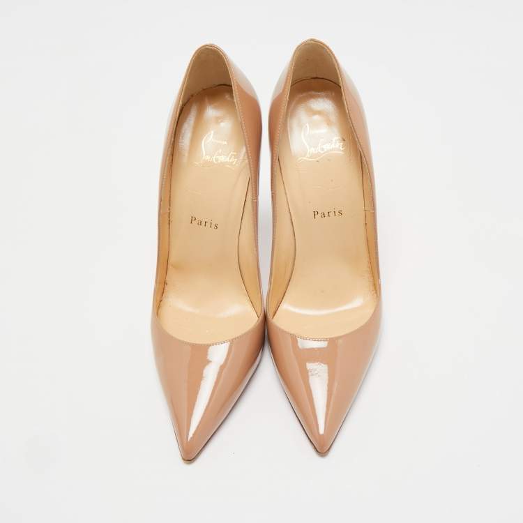 Pre Owned Christian Louboutin Beige Patent Leather So Kate Pumps Size 38.5