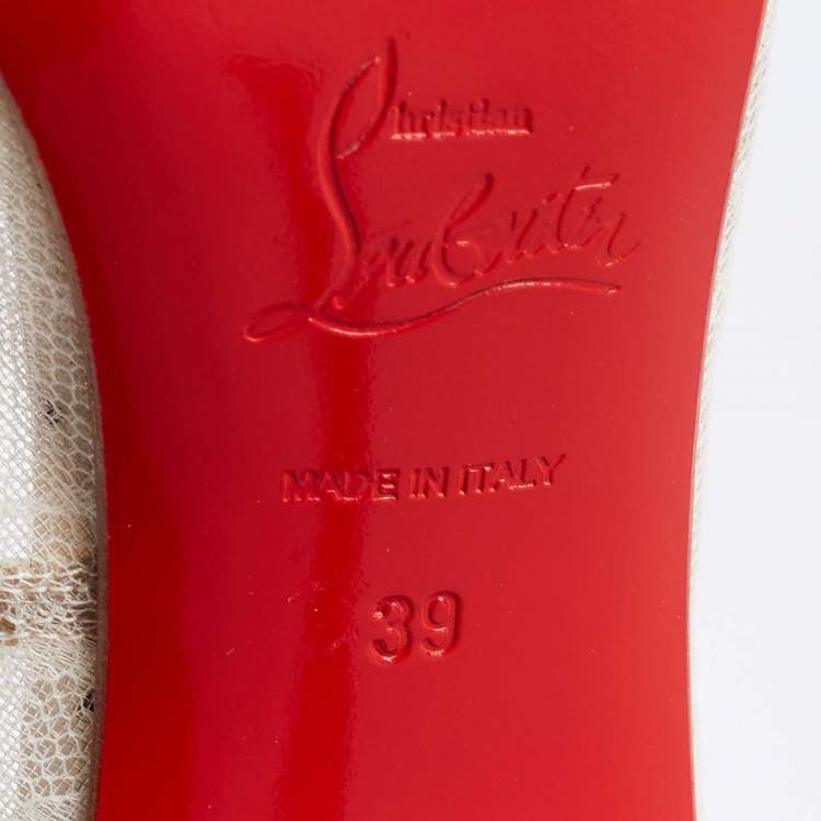 Pre Owned Christian Louboutin Beige Mesh and Satin Pumps Size 39