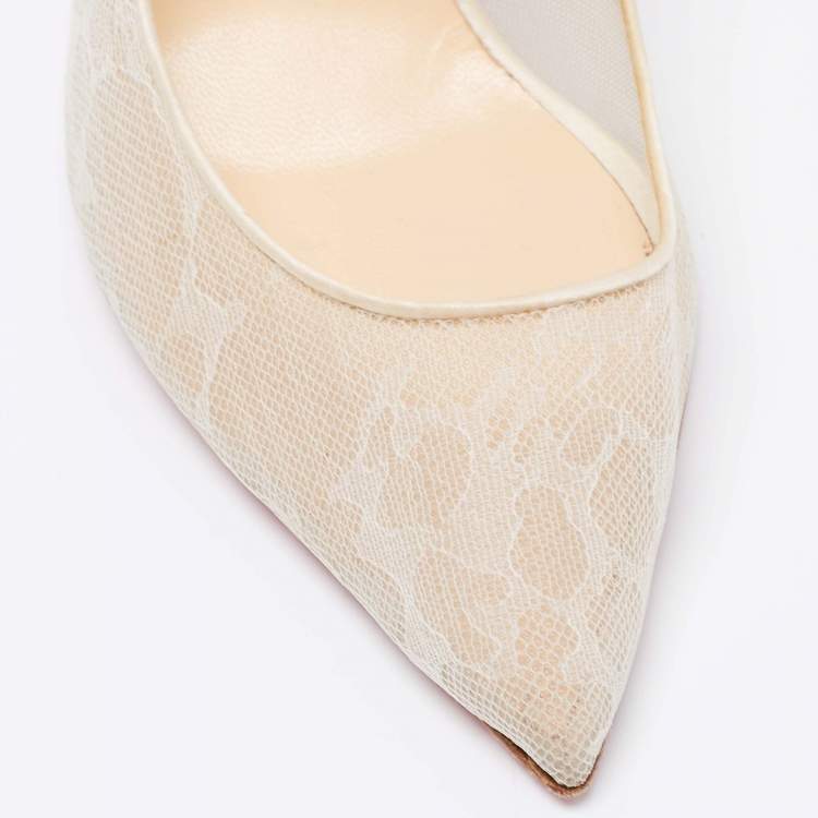 Pre Owned Christian Louboutin Beige Mesh and Satin Pumps Size 39