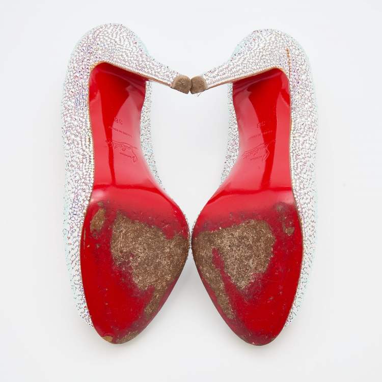 Pre Owned Christian Louboutin Pink Suede Crystal Embellished New Riche Peep Toe Pumps Size 38