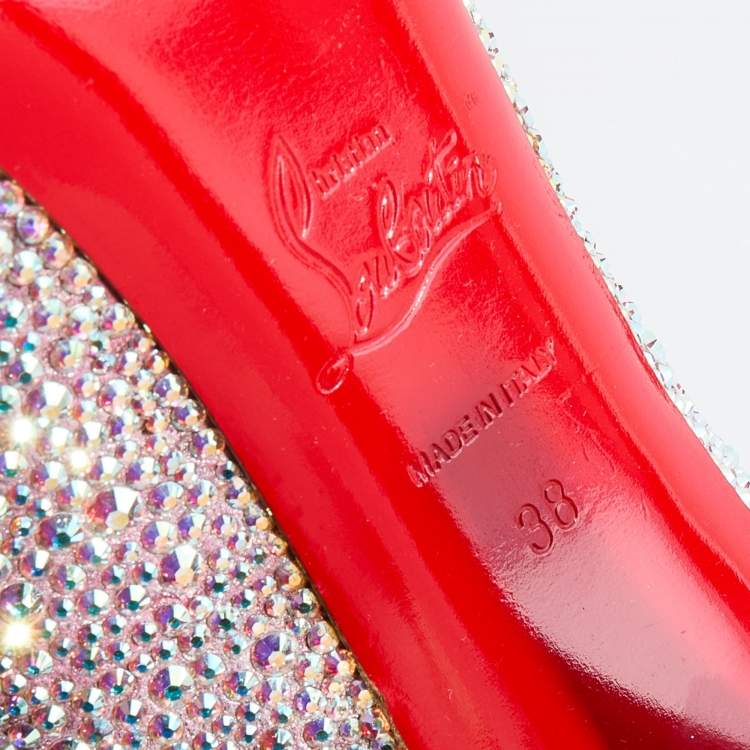 Pre Owned Christian Louboutin Pink Suede Crystal Embellished New Riche Peep Toe Pumps Size 38