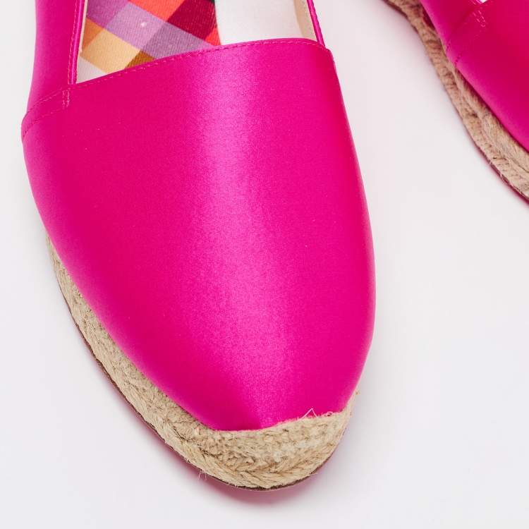 Pre Owned Christian Louboutin Pink Satin Espachica Espadrilles Flats Size 39