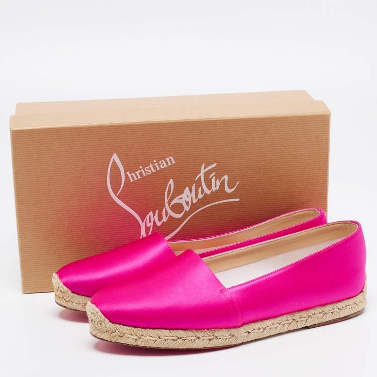 Pre Owned Christian Louboutin Pink Satin Espachica Espadrilles Flats Size 39