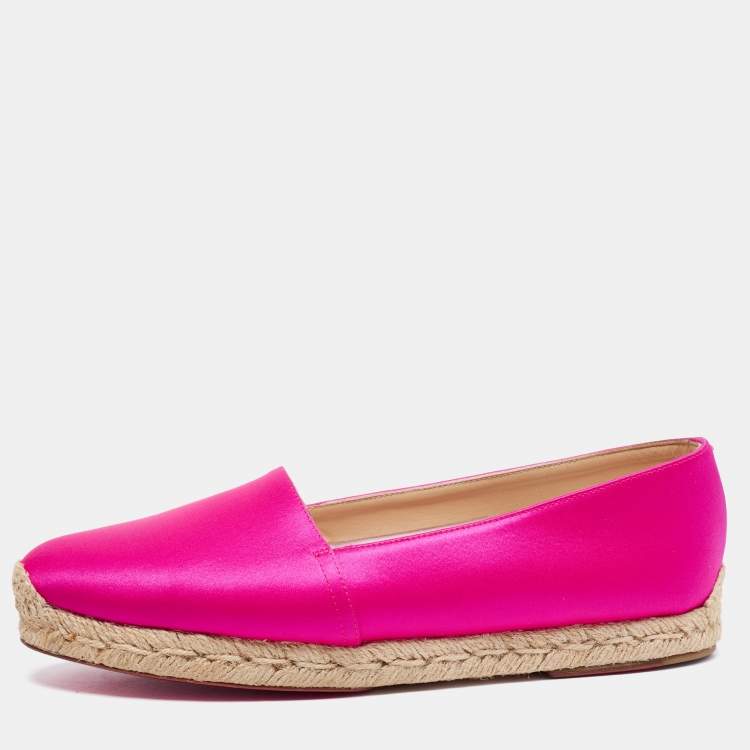 Pre Owned Christian Louboutin Pink Satin Espachica Espadrilles Flats Size 39