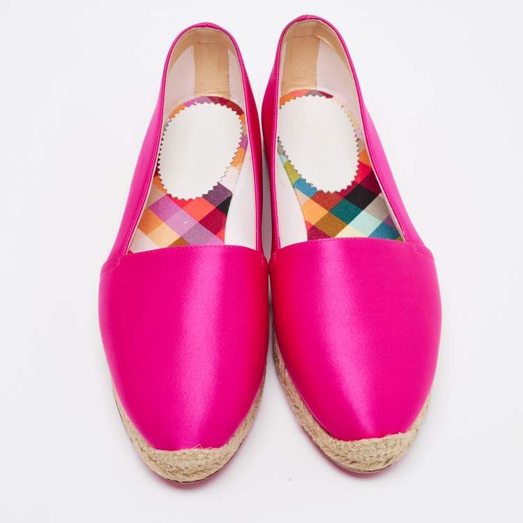 Pre Owned Christian Louboutin Pink Satin Espachica Espadrilles Flats Size 39