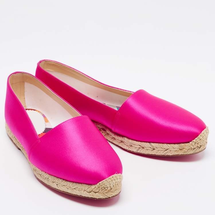 Pre Owned Christian Louboutin Pink Satin Espachica Espadrilles Flats Size 39
