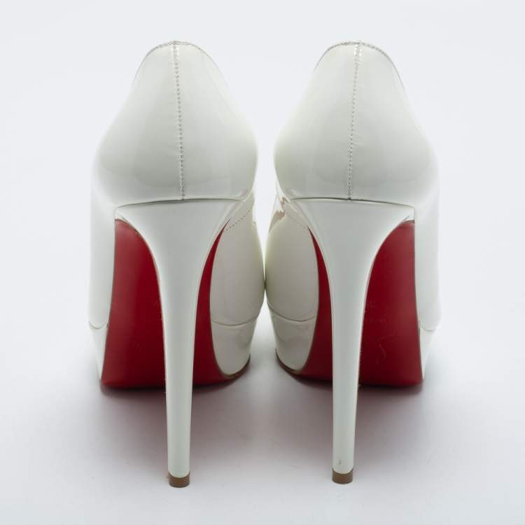 Pre Owned Christian Louboutin White Patent Leather Bianca Pumps Size 39.5