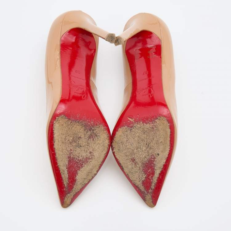 Pre Owned Christian Louboutin Beige Patent Leather Pigalle Pumps Size 37