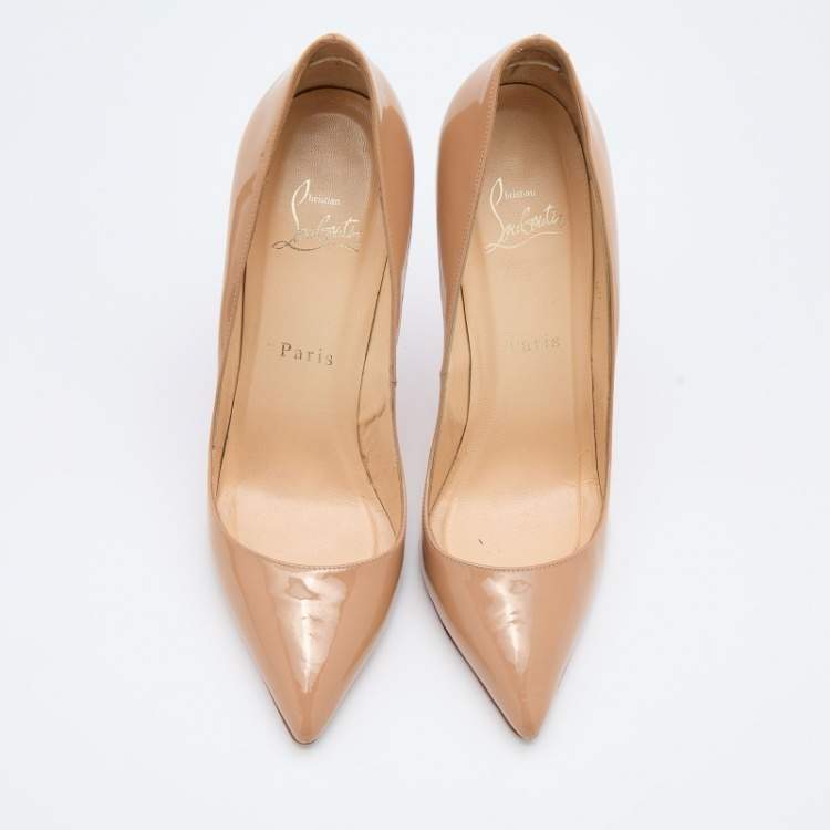 Pre Owned Christian Louboutin Beige Patent Leather Pigalle Pumps Size 37