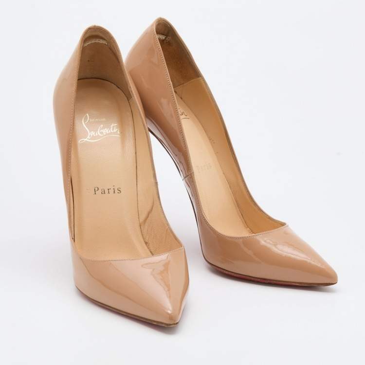 Pre Owned Christian Louboutin Beige Patent Leather Pigalle Pumps Size 37
