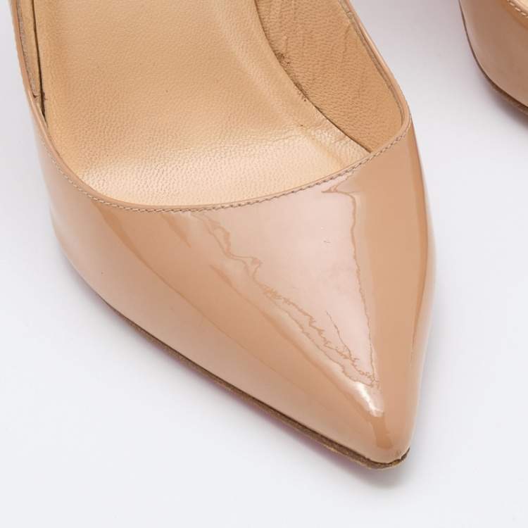 Pre Owned Christian Louboutin Beige Patent Leather Pigalle Pumps Size 37
