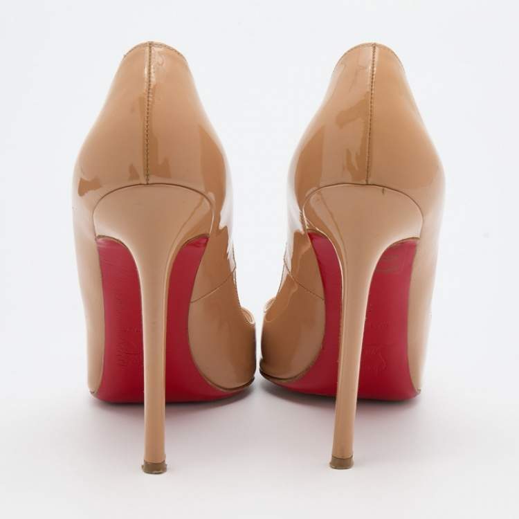 Pre Owned Christian Louboutin Beige Patent Leather Pigalle Pumps Size 37
