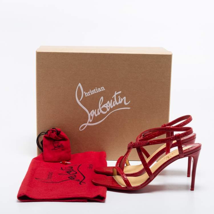 Pre Owned Christian Louboutin Red Croc Embossed Leather Selima Sandals Size 38