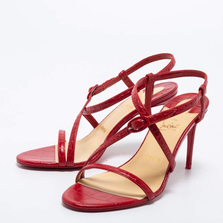 Christian Louboutin Red Croc Embossed Leather Selima Sandals Size