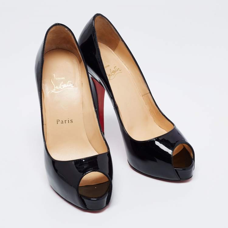 Pre Owned Christian Louboutin Black Patent Leather Very Prive PeepToe Pumps Size 37