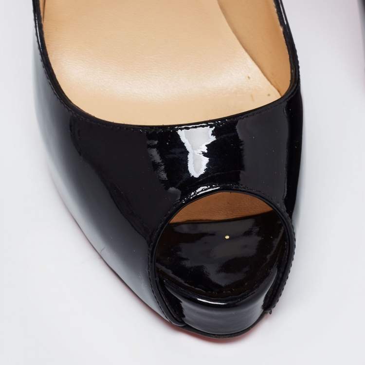 Pre Owned Christian Louboutin Black Patent Leather Very Prive PeepToe Pumps Size 37