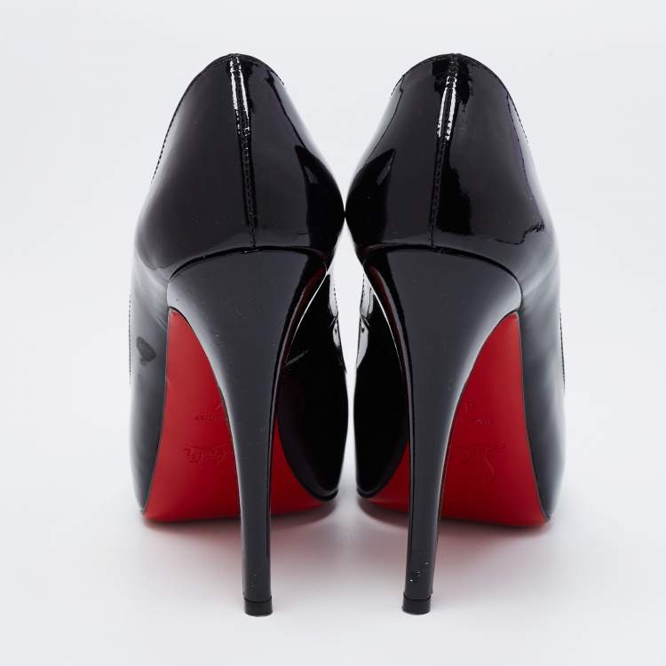 Pre Owned Christian Louboutin Black Patent Leather Very Prive PeepToe Pumps Size 37