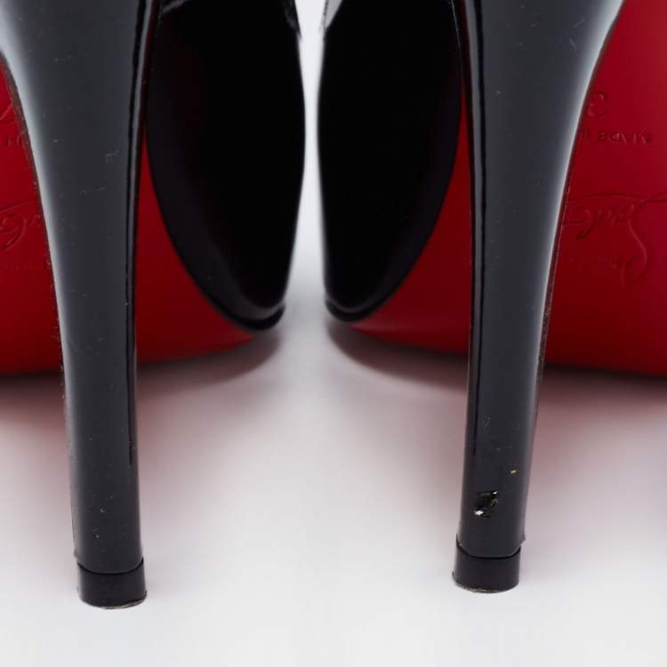 Pre Owned Christian Louboutin Black Patent Leather Very Prive PeepToe Pumps Size 37