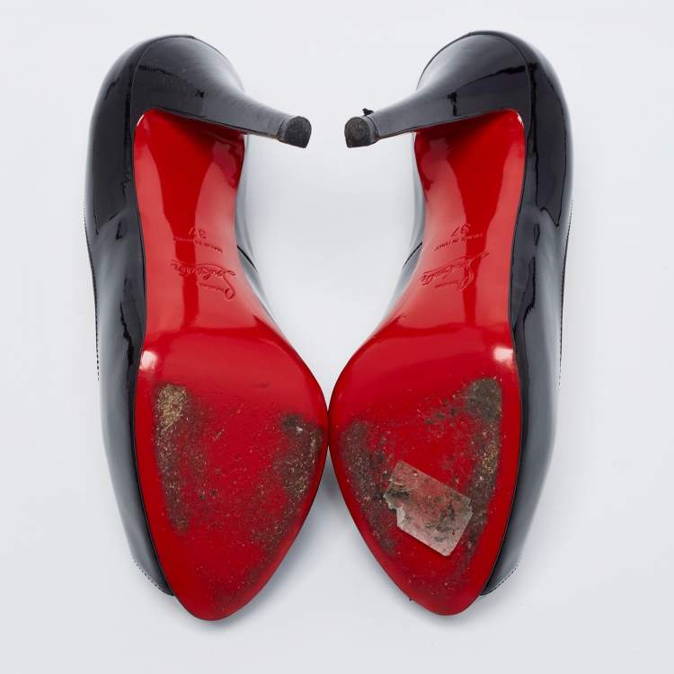 Pre Owned Christian Louboutin Black Patent Leather Very Prive PeepToe Pumps Size 37
