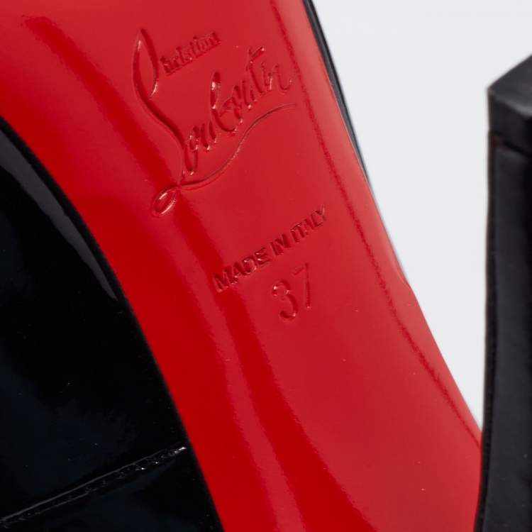 Pre Owned Christian Louboutin Black Patent Leather Very Prive PeepToe Pumps Size 37