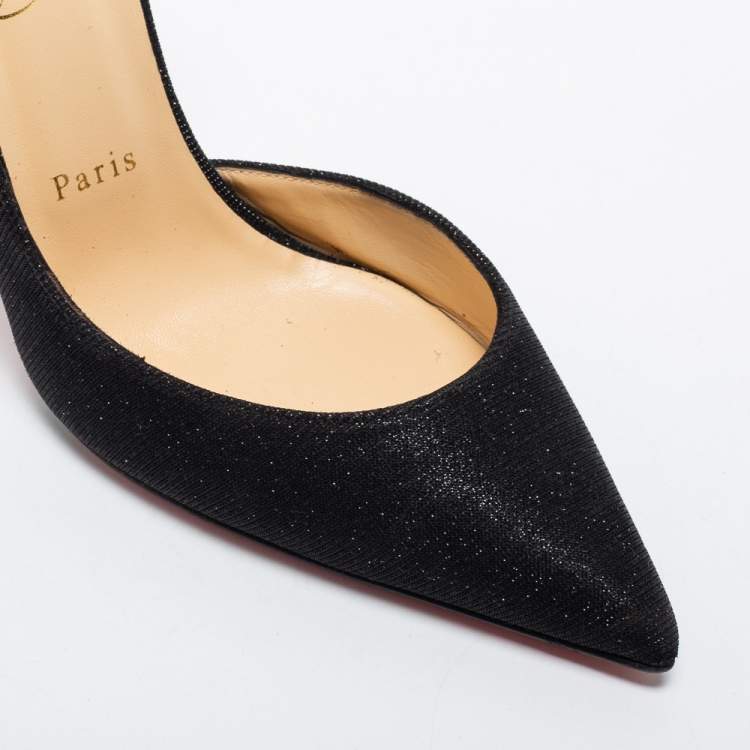 Pre Owned Christian Louboutin Black Glitter Iriza Pumps Size 40.5