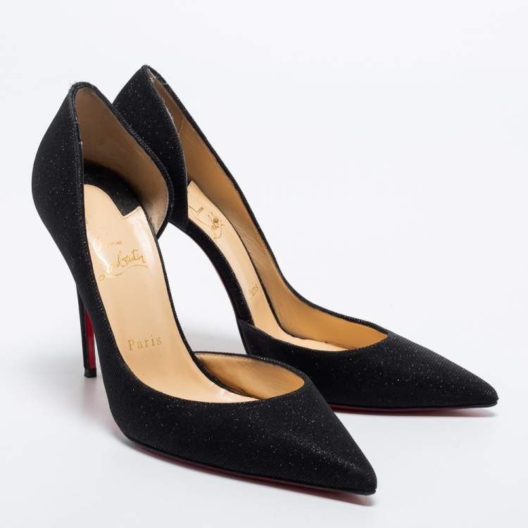 Pre Owned Christian Louboutin Black Glitter Iriza Pumps Size 40.5