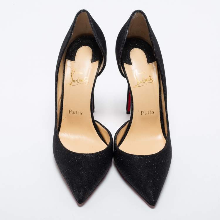 Pre Owned Christian Louboutin Black Glitter Iriza Pumps Size 40.5