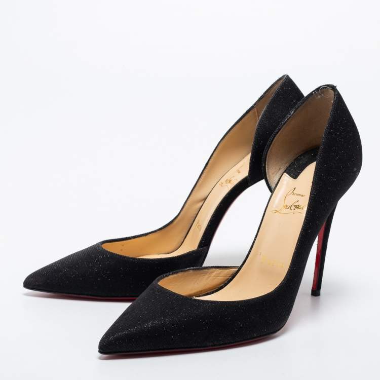 Pre Owned Christian Louboutin Black Glitter Iriza Pumps Size 40.5
