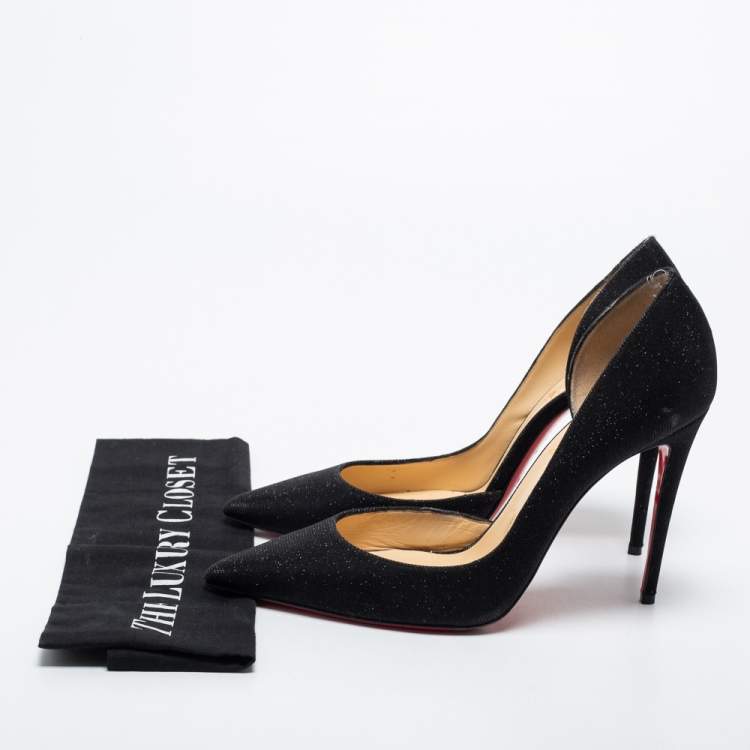 Pre Owned Christian Louboutin Black Glitter Iriza Pumps Size 40.5
