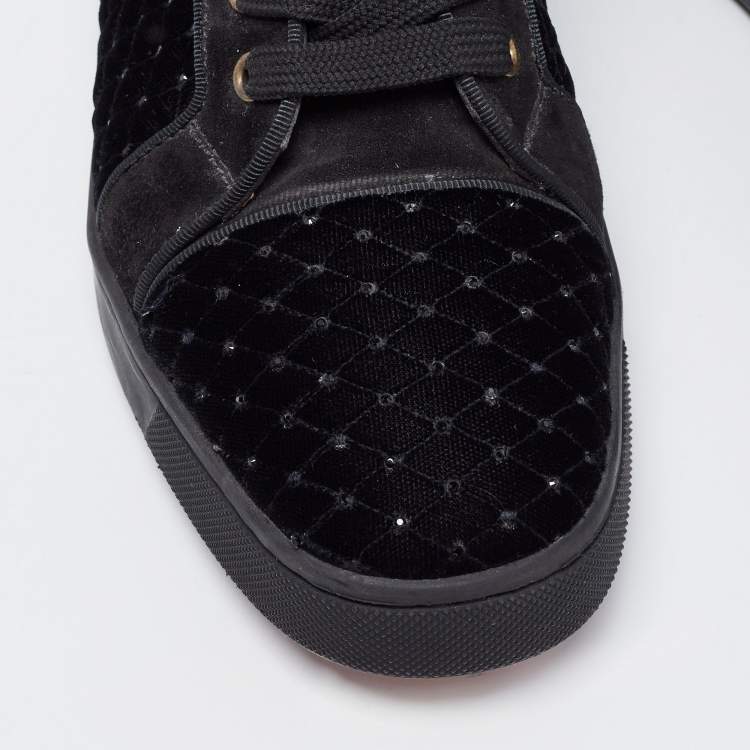 Pre Owned Christian Louboutin Black Studded Velvet and Suede Louis Orlato High Top Sneakers Size 39.5