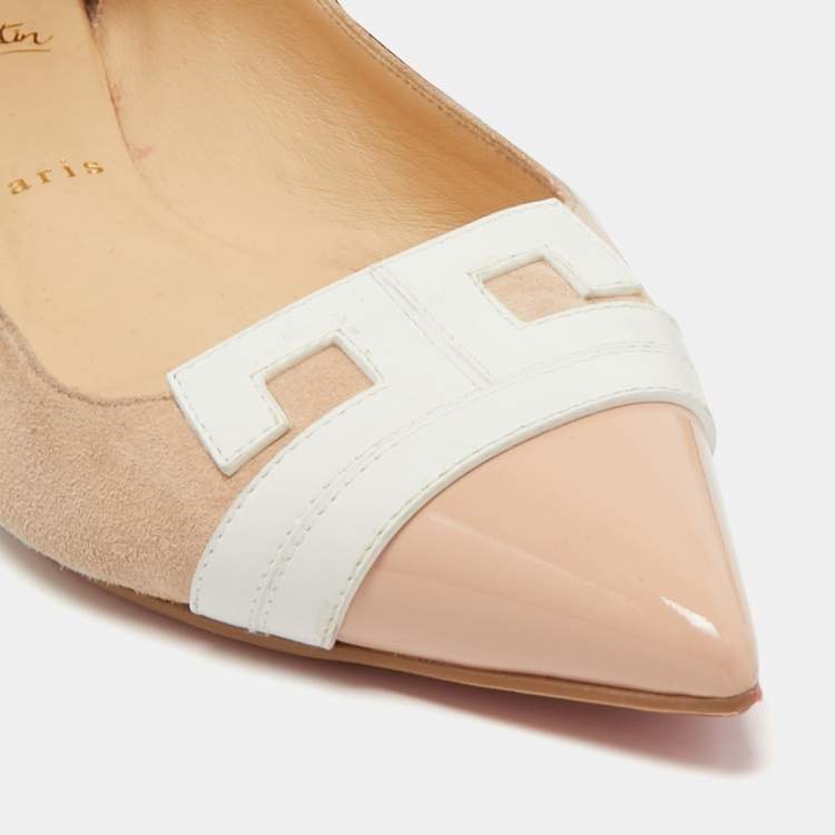 مملوكة مسبقًا Christian Louboutin Beige/White Patent and Leather Ballet Flats Size 38.5