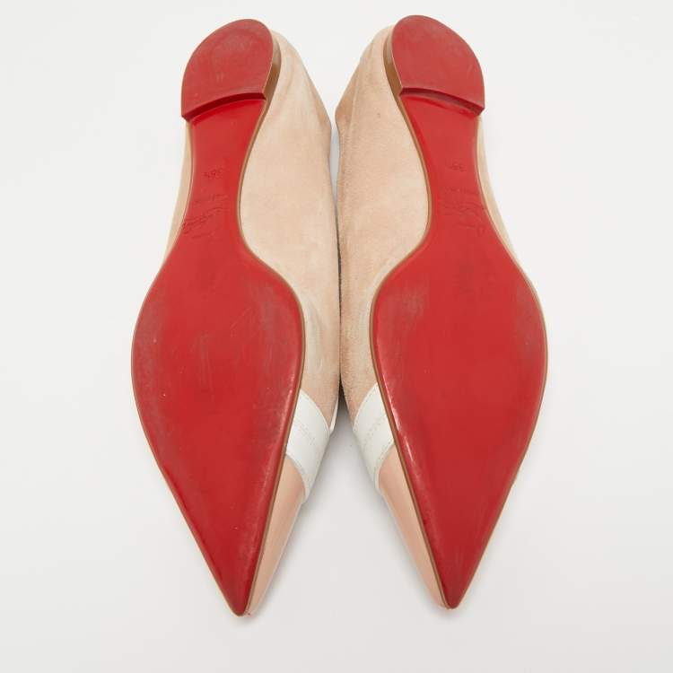 مملوكة مسبقًا Christian Louboutin Beige/White Patent and Leather Ballet Flats Size 38.5