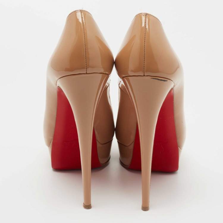 Pre Owned Christian Louboutin Beige Patent Leather Lady Peep Pumps Size 40.5