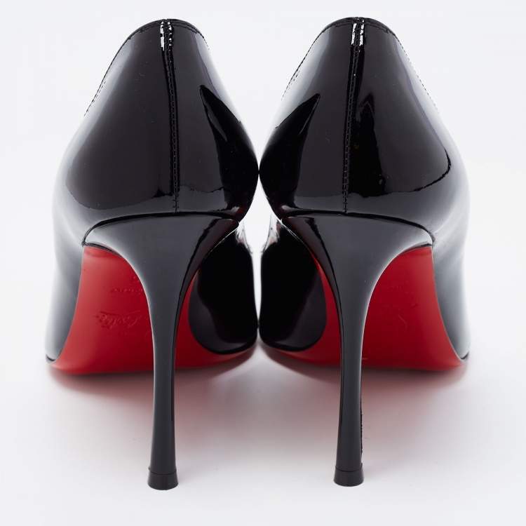 Pre Owned Christian Louboutin Black Patent Leather Chick Up Peep Toe Pumps Size 36