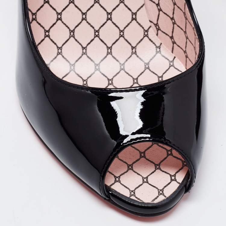 Pre Owned Christian Louboutin Black Patent Leather Chick Up Peep Toe Pumps Size 36