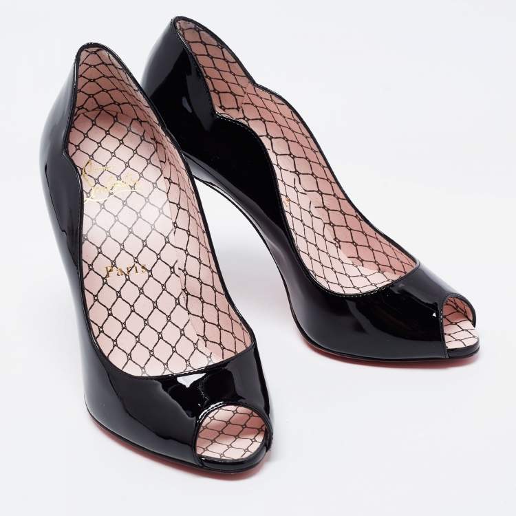 Pre Owned Christian Louboutin Black Patent Leather Chick Up Peep Toe Pumps Size 36
