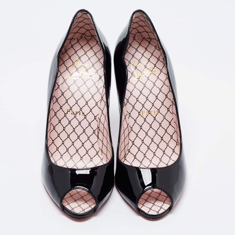 Pre Owned Christian Louboutin Black Patent Leather Chick Up Peep Toe Pumps Size 36