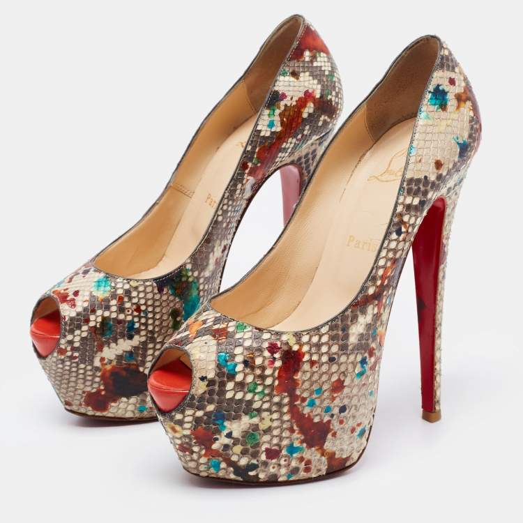 Pre Owned Christian Louboutin Multicolor Python Leather Highness Platform Pumps Size 38