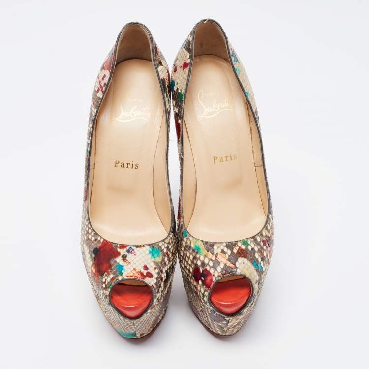 Pre Owned Christian Louboutin Multicolor Python Leather Highness Platform Pumps Size 38