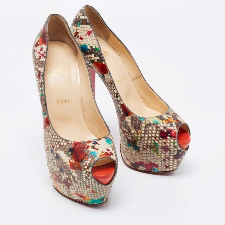 Pre Owned Christian Louboutin Multicolor Python Leather Highness Platform Pumps Size 38