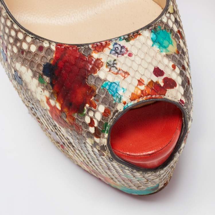 Pre Owned Christian Louboutin Multicolor Python Leather Highness Platform Pumps Size 38