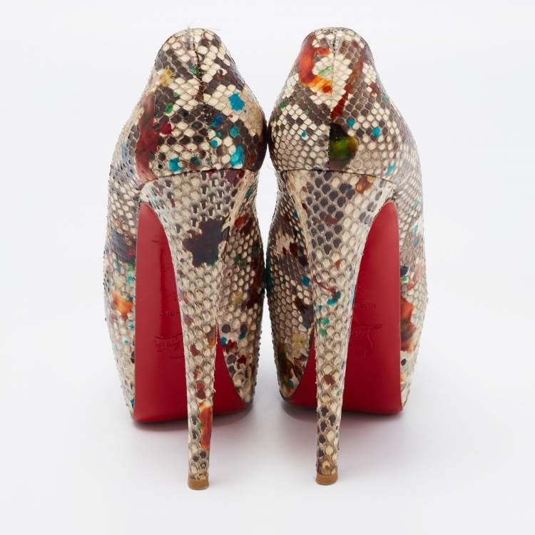 Pre Owned Christian Louboutin Multicolor Python Leather Highness Platform Pumps Size 38