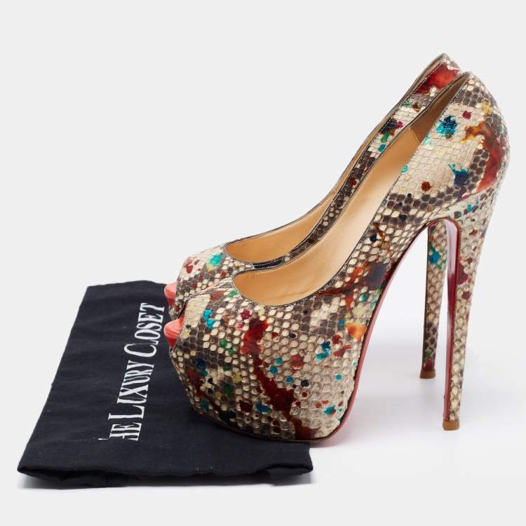 Pre Owned Christian Louboutin Multicolor Python Leather Highness Platform Pumps Size 38