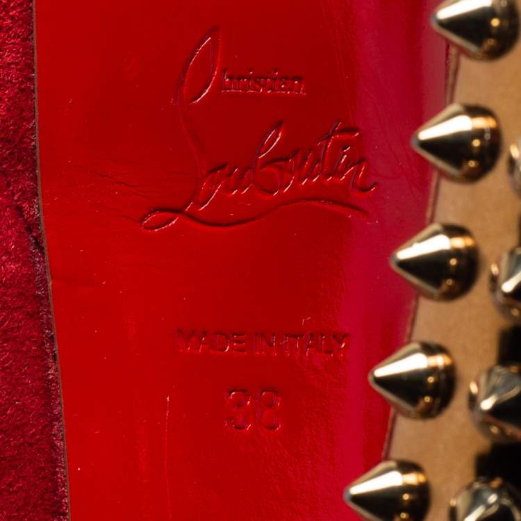 Pre Owned Christian Louboutin Red Suede Taclou Ankle Booties Size 38