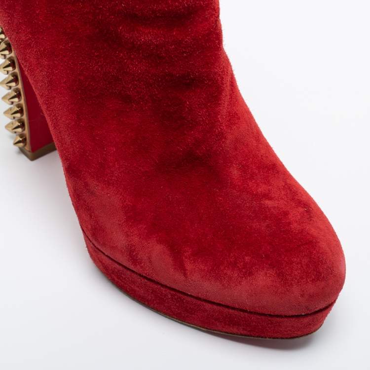 Pre Owned Christian Louboutin Red Suede Taclou Ankle Booties Size 38