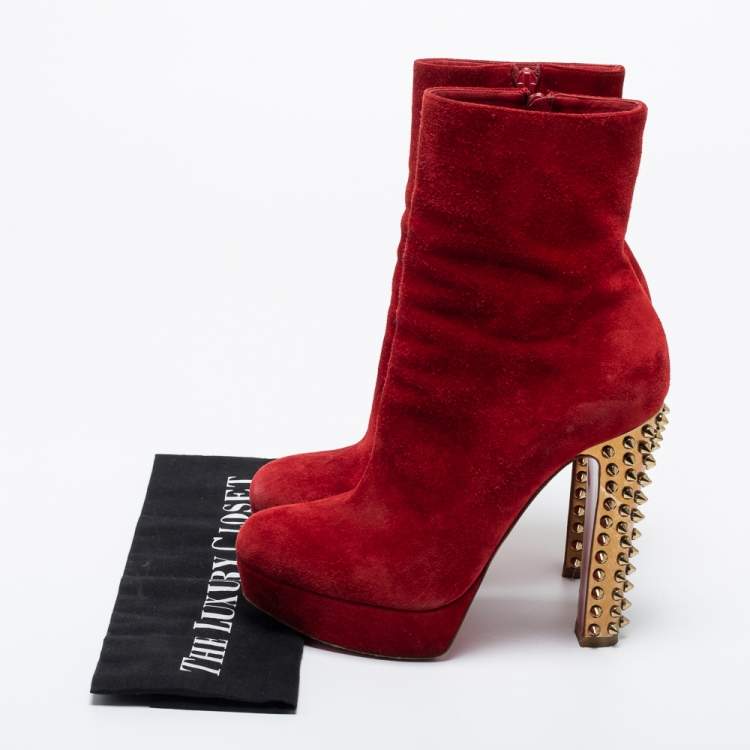 Pre Owned Christian Louboutin Red Suede Taclou Ankle Booties Size 38