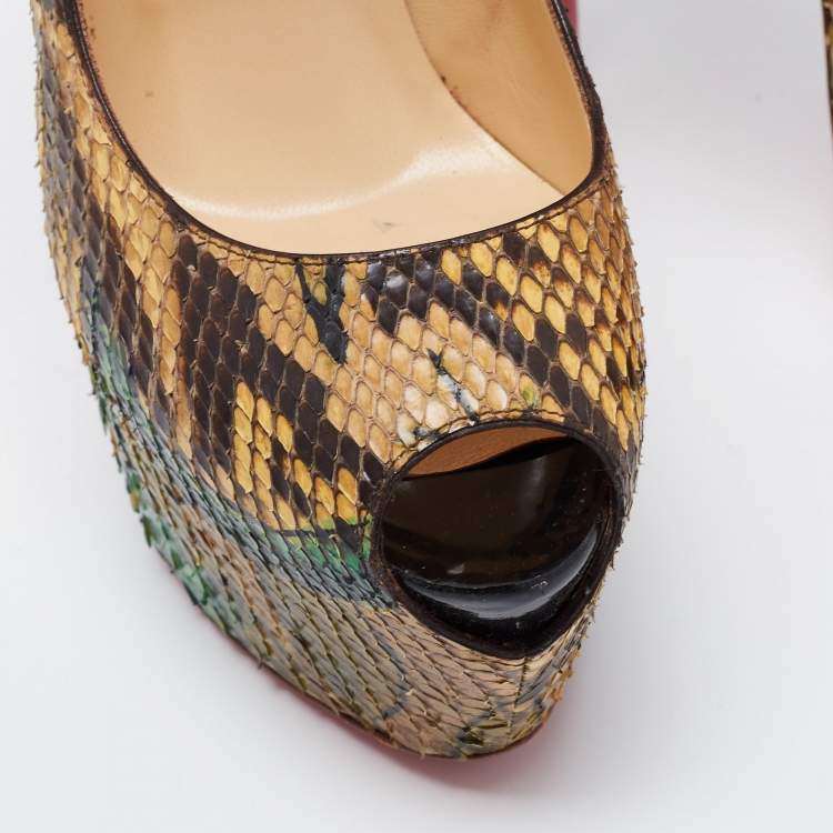 Pre Owned Christian Louboutin Multicolor Python Leather Lady Highness Pumps Size 38